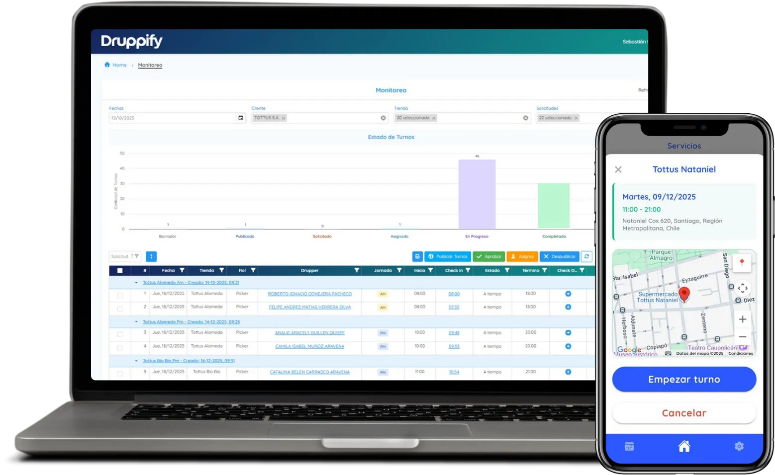 Druppify OS: web and mobile logistics operations panel
