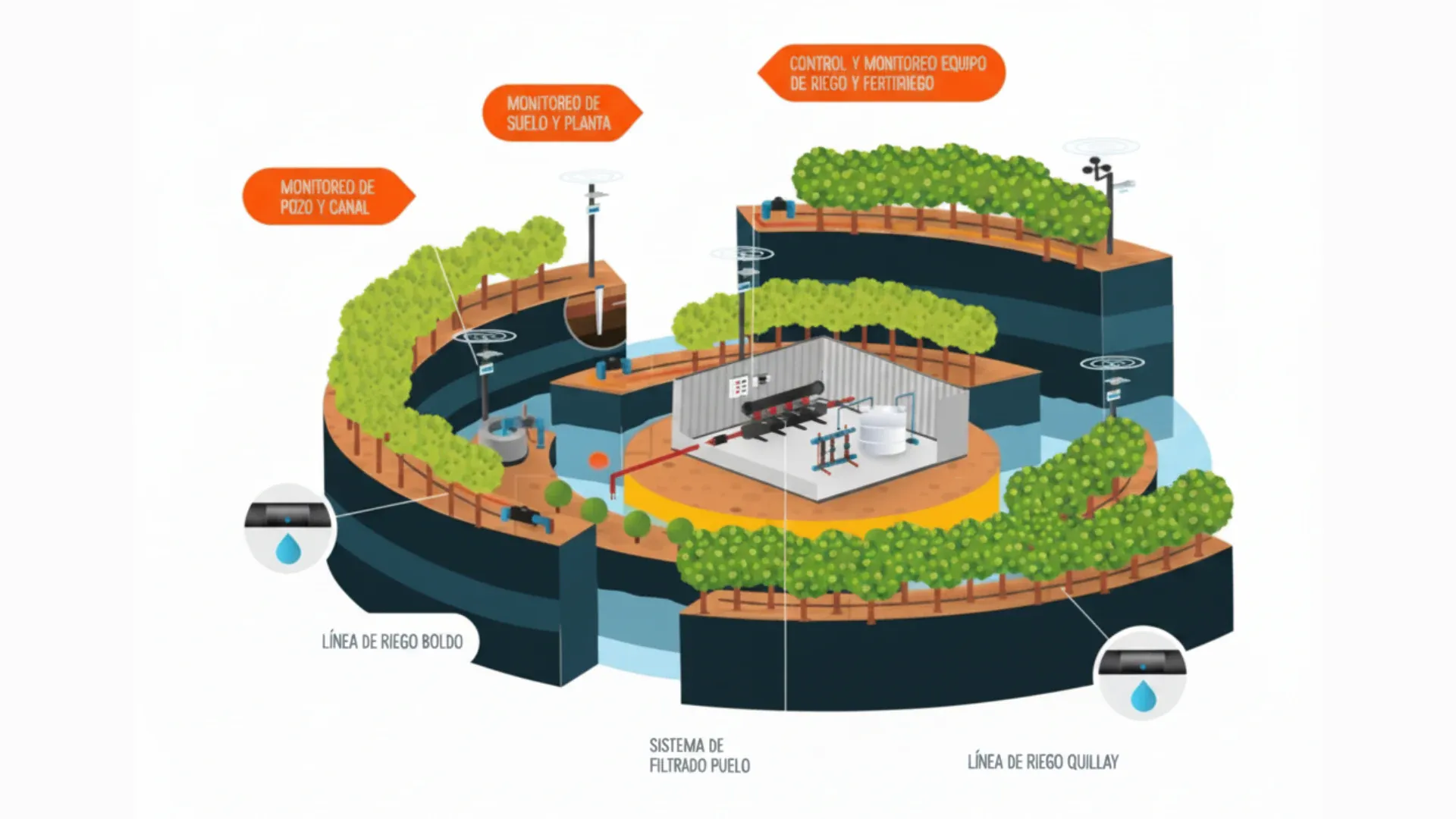 Connected-field diagram of the Olivos Riego platform