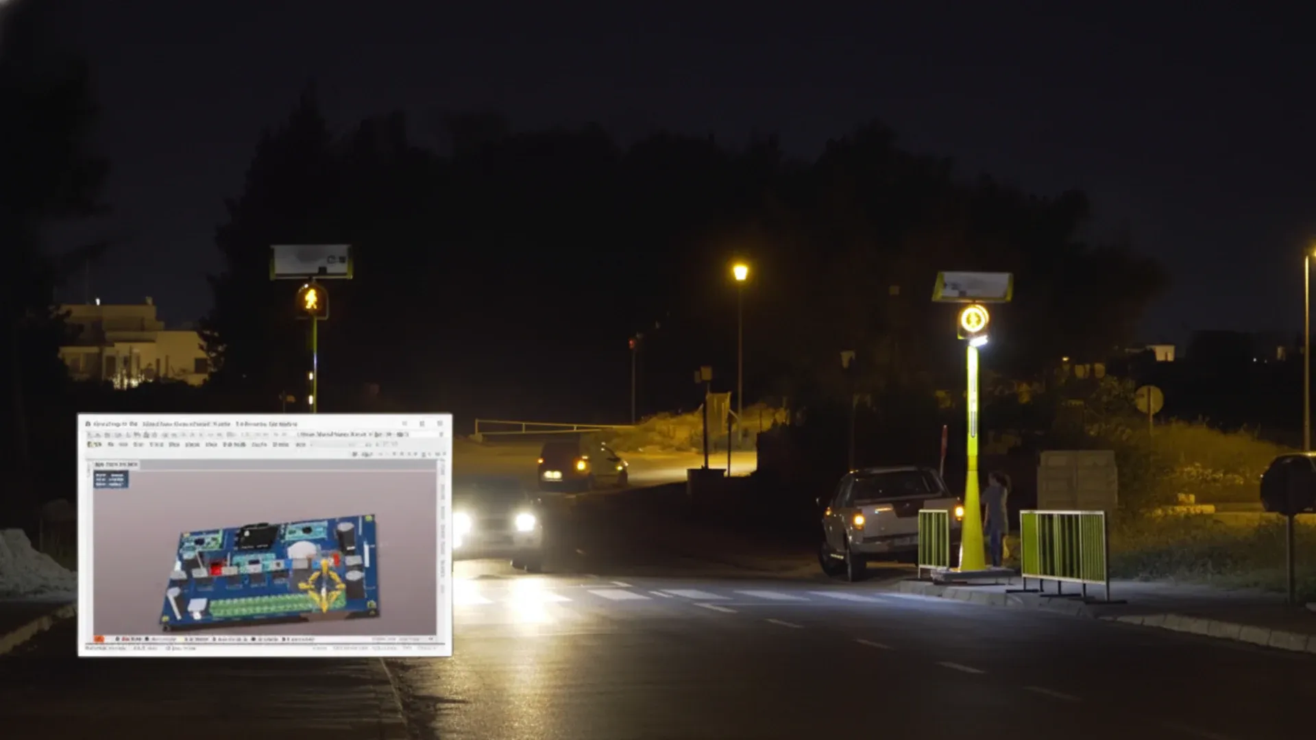 ZEBRA autonomous pole lit on a highway at night